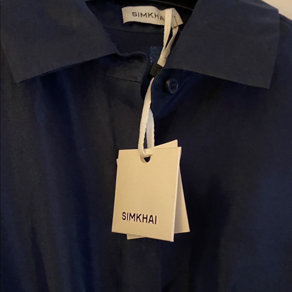 SIMKHAI Montgomery LS Button Up MIDI Dress in Midnight (Ink Blue) Size 0 - Picture 5 of 7